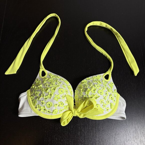 Victoria's Secret White Yellow Floral Applique Bikini Top 34B - Picture 1 of 3